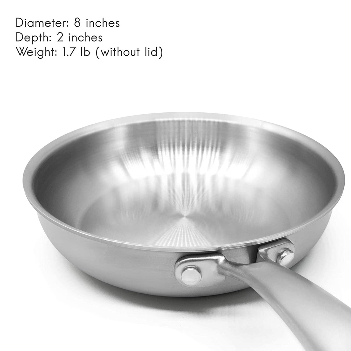 Fortune Candy 8-Inch Fry Pan with Lid, 3-ply Skillet, 18/8 Stainless S