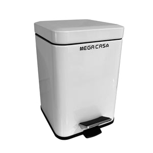 Mega Casa 1.3 Gallon Rectangular Stainless Steel for Bathroom, Pedal Trash Bin, Powder Coating White