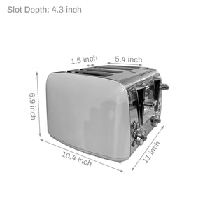 Mega Casa Toaste, 4 Slice, Stainless Steel, Toaster for Bagels, Wide Slots Toaster (White)