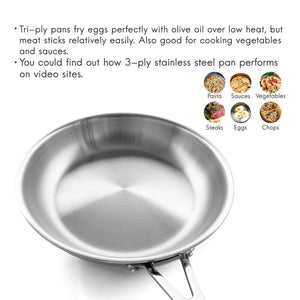 Fortune Candy 8-Inch Fry Pan with Lid 3-Ply Skillet 18/8 Stainless Steel Dishwasher Safe Induction Ready Silver