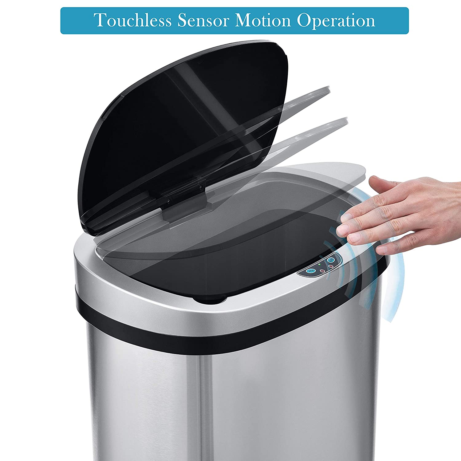 Rectangular 13 Gallon Touchless Motion Sensor Trash