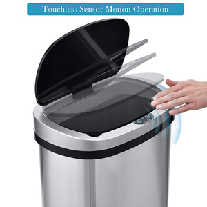 13-Gallon Touch Free Automatic Trash Can Stainless Steel Kitchen Gaebage Can  New